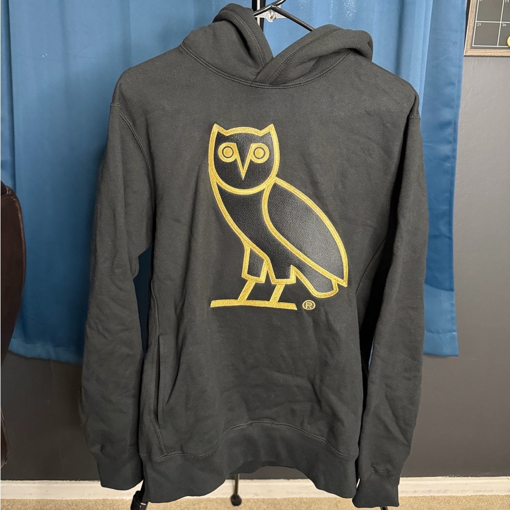 OVO Drake Owl Logo Black Fleece Pullover Hoodie Men's Medium Hooded Pockets